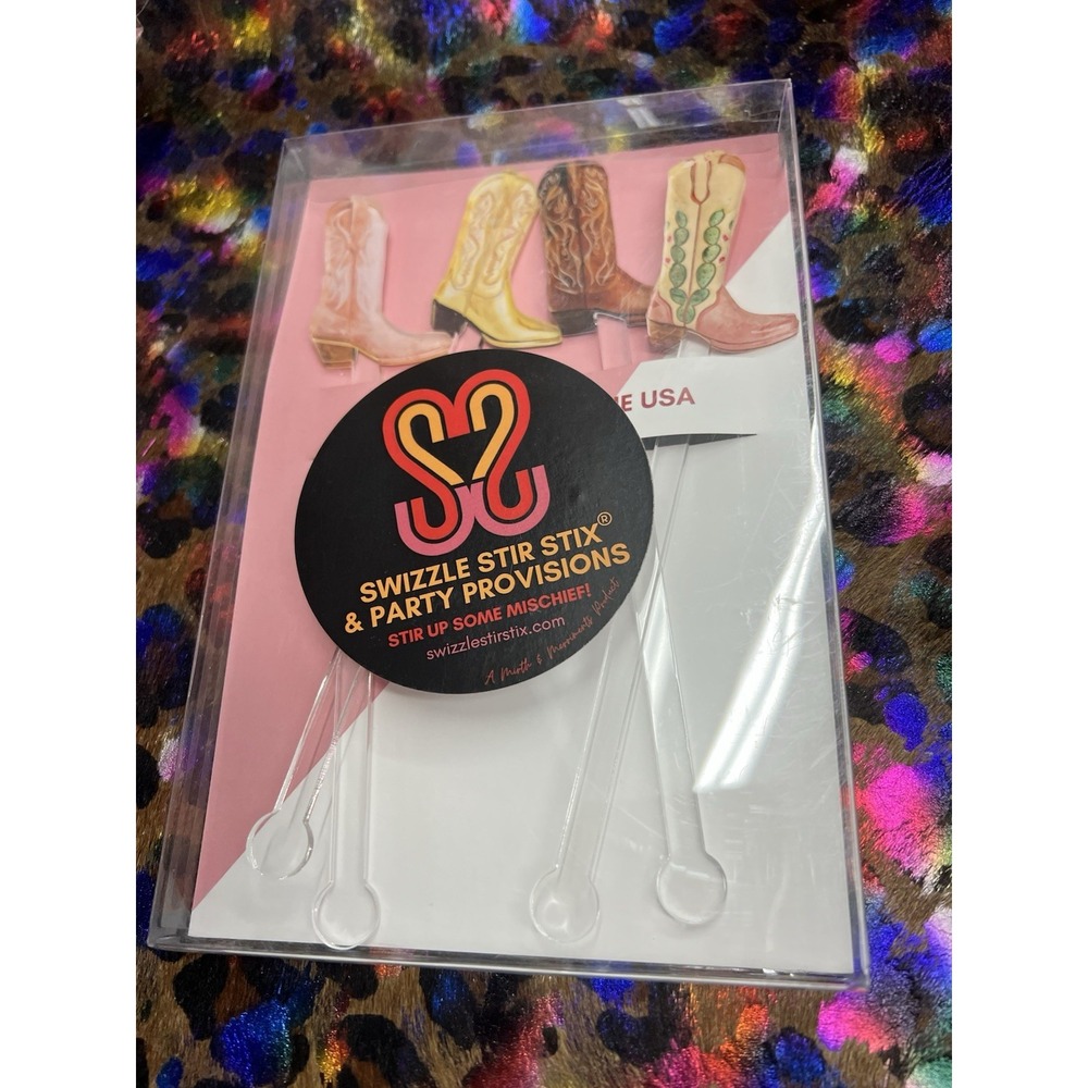 Swizzle Stir Stix And‎ Party Provisions NEW Cowboy Boots Set Of 4